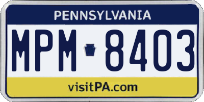 PA license plate MPM8403