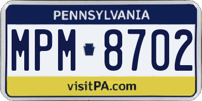 PA license plate MPM8702