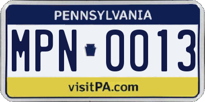 PA license plate MPN0013