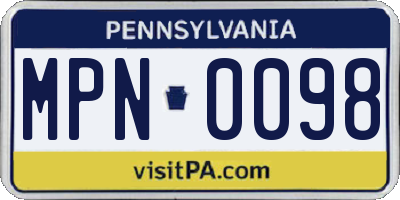 PA license plate MPN0098