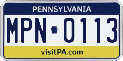 PA license plate MPN0113