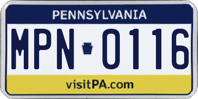 PA license plate MPN0116
