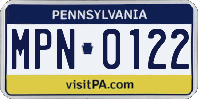PA license plate MPN0122