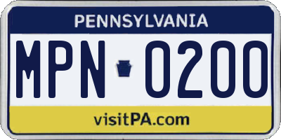 PA license plate MPN0200