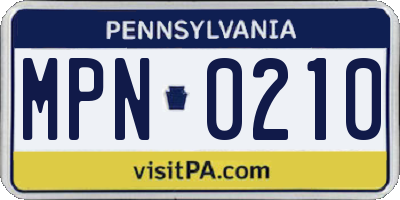 PA license plate MPN0210