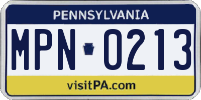 PA license plate MPN0213