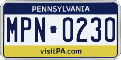 PA license plate MPN0230
