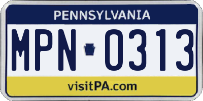 PA license plate MPN0313