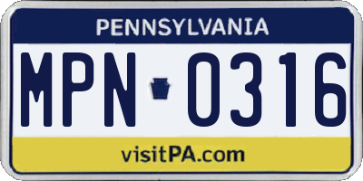 PA license plate MPN0316