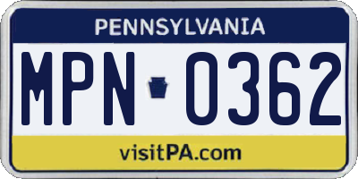 PA license plate MPN0362