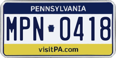 PA license plate MPN0418