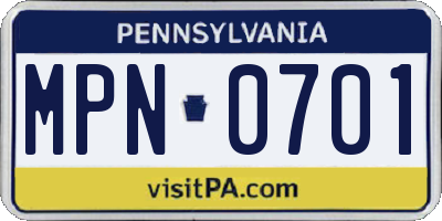 PA license plate MPN0701