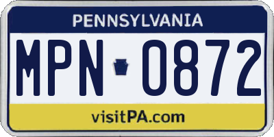PA license plate MPN0872