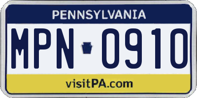 PA license plate MPN0910