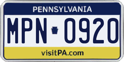 PA license plate MPN0920