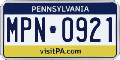 PA license plate MPN0921
