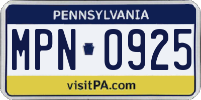 PA license plate MPN0925
