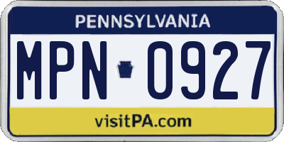 PA license plate MPN0927