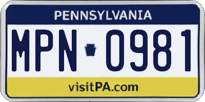 PA license plate MPN0981