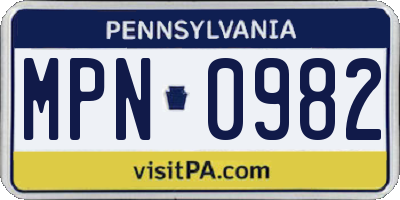 PA license plate MPN0982