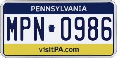 PA license plate MPN0986