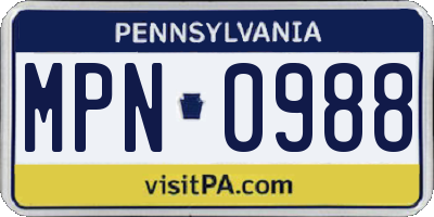 PA license plate MPN0988