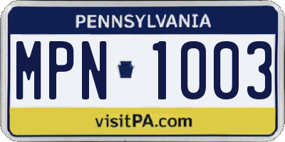 PA license plate MPN1003