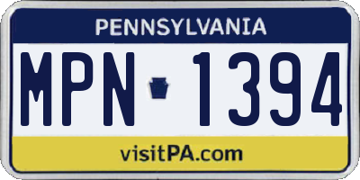 PA license plate MPN1394