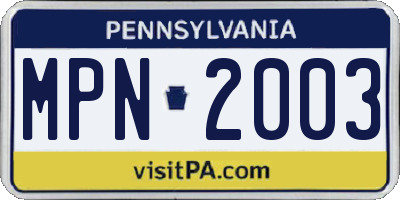 PA license plate MPN2003