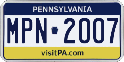 PA license plate MPN2007