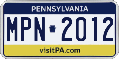 PA license plate MPN2012