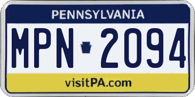 PA license plate MPN2094