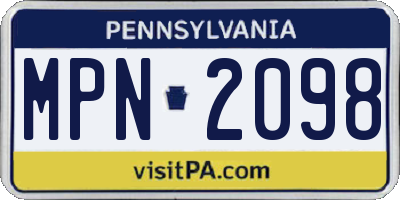 PA license plate MPN2098