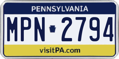 PA license plate MPN2794