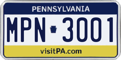 PA license plate MPN3001