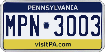 PA license plate MPN3003