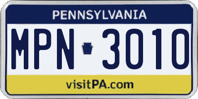 PA license plate MPN3010