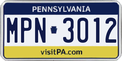 PA license plate MPN3012