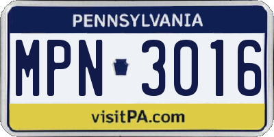 PA license plate MPN3016