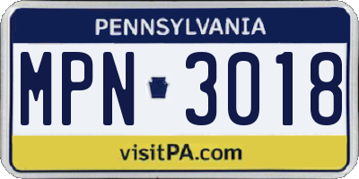 PA license plate MPN3018
