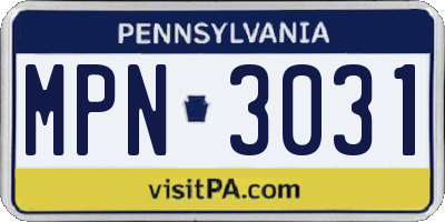 PA license plate MPN3031