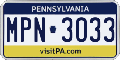 PA license plate MPN3033
