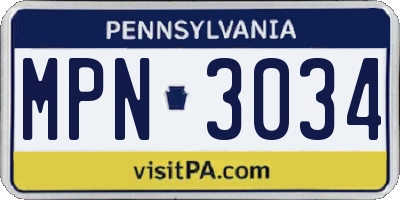 PA license plate MPN3034