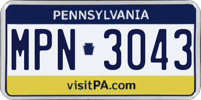 PA license plate MPN3043