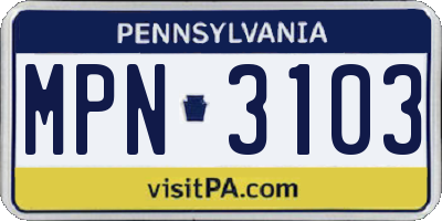 PA license plate MPN3103
