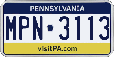 PA license plate MPN3113
