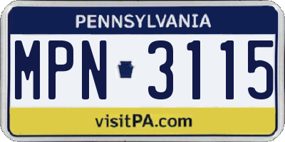 PA license plate MPN3115