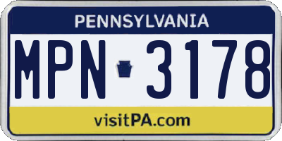 PA license plate MPN3178