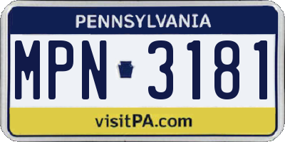 PA license plate MPN3181