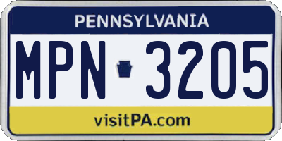 PA license plate MPN3205